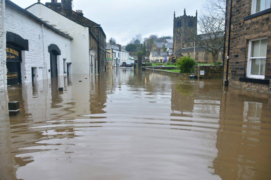 A flooded townscape
